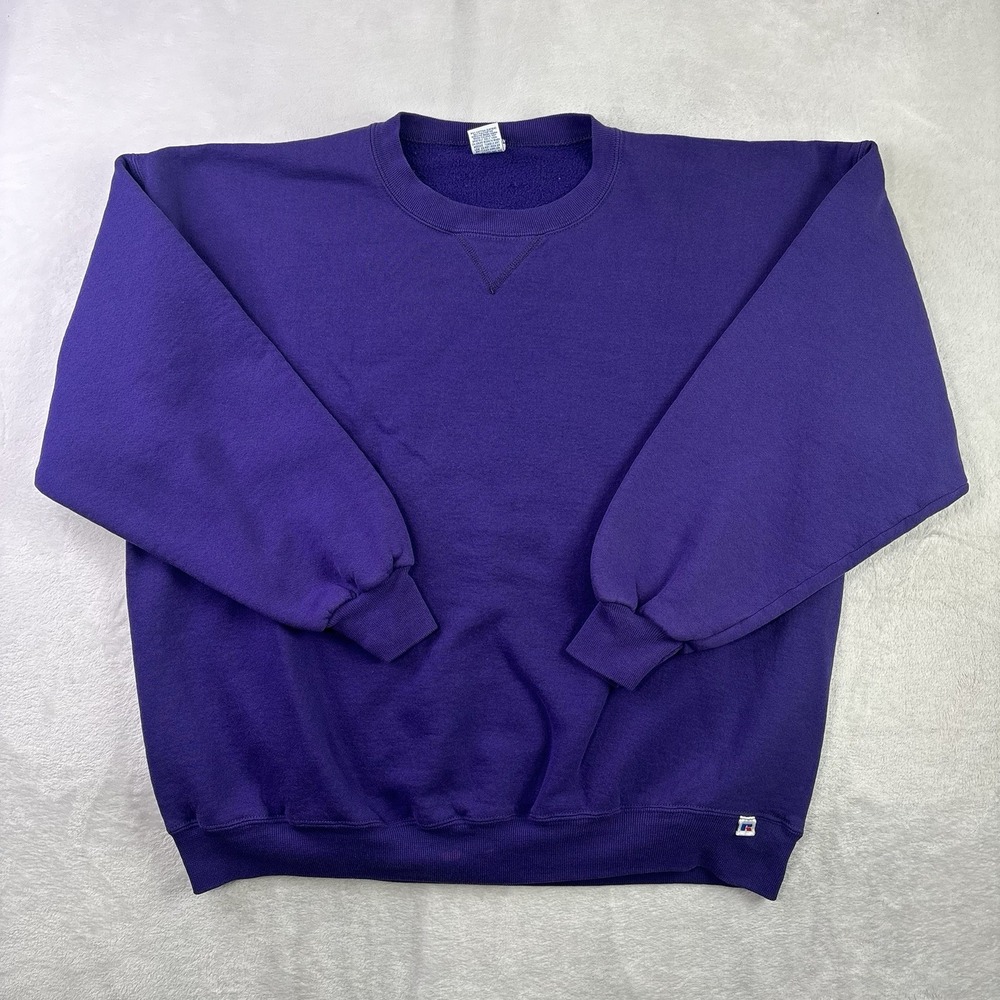 VTG Russell Athletic Purple Long Sleeve Blank Sweatshirt USA Men's XXL
